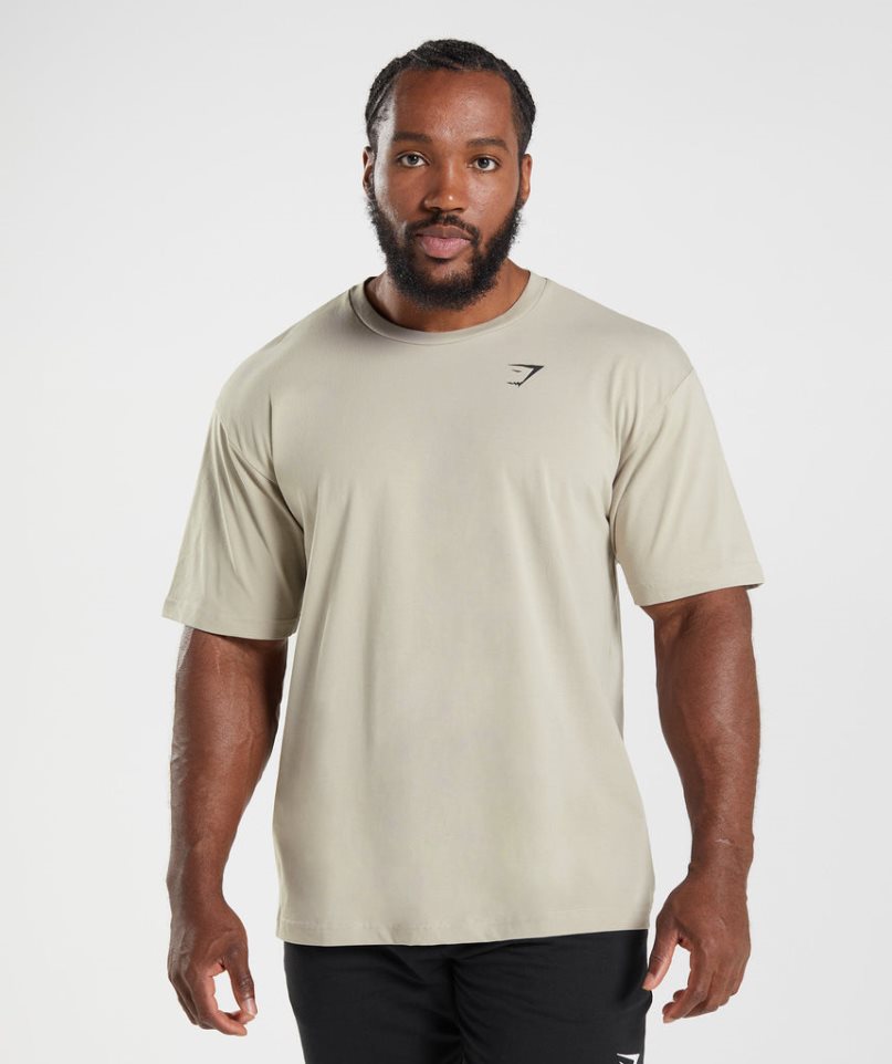 Men\'s Gymshark Essential Oversized T-Shirts Beige | CA ND083A